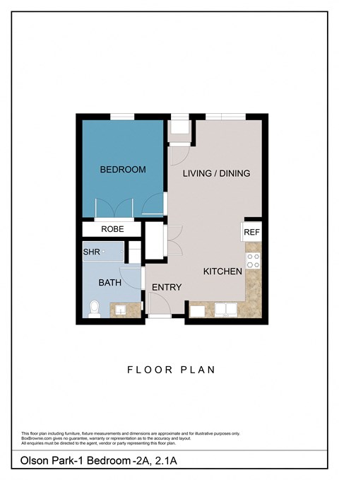 Floor plan for 1 bed, 1 bath, 601 sqft